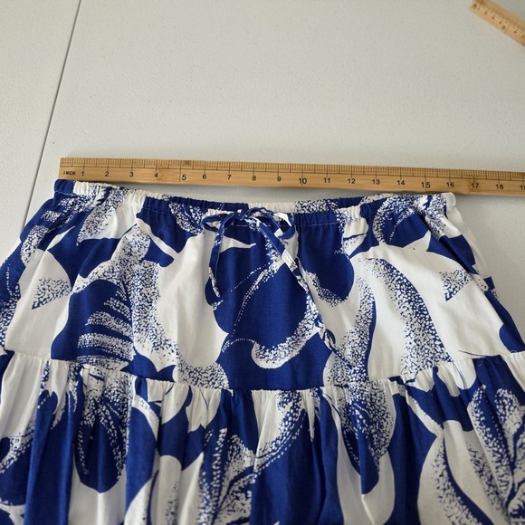 Wonderly Blue White Floral Cotton Tiered Maxi Skirt Large L Elastic Waist Boho - Picture 8 of 9